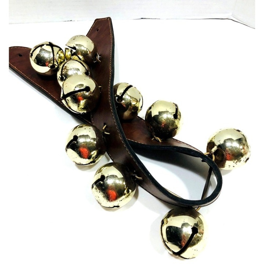 Metal Sleigh Bells Leather Door Strap Hanger 29x2 Rawhide Christmas Farm Country